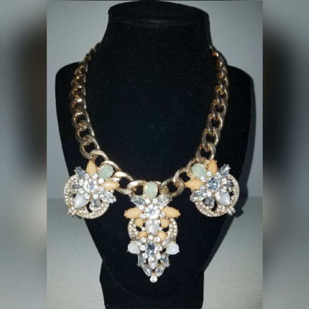 Bebe Gold Chain Opal Crystal Statement Costume Necklace